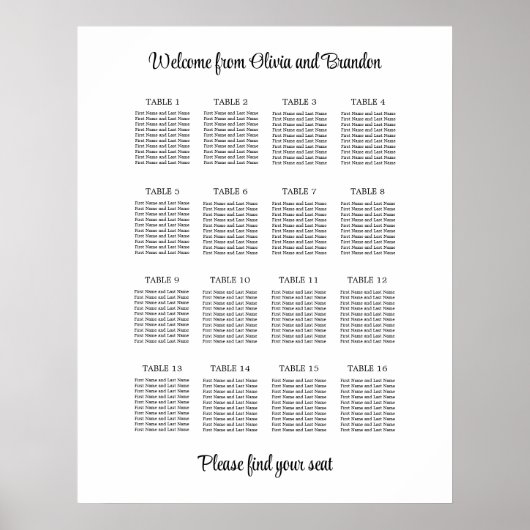 Stijlvolle tafelindeling poster voor 16 tafels voo (Voorkant)