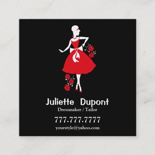 Stijlvolle Tailor Dressmaker zwart Vierkante Visitekaartje (Voorkant)