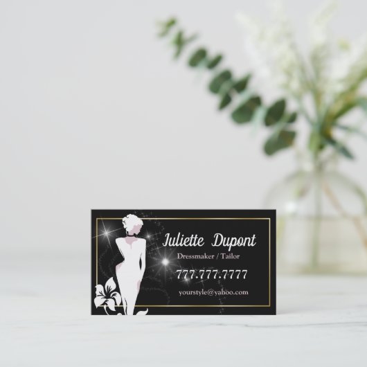 Stijlvolle Tailor Dressmaker zwart Visitekaartje (Staand voorkant)