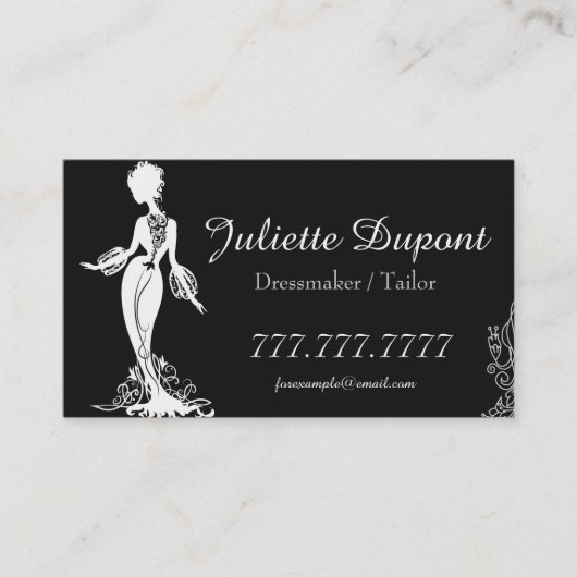 Stijlvolle Tailor Dressmaker zwart Visitekaartje (Voorkant)