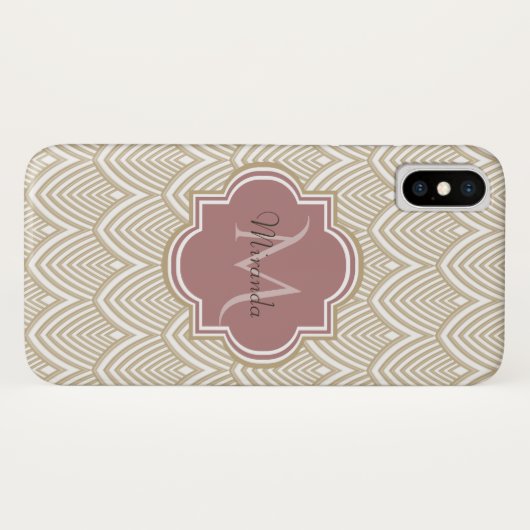 Stijlvolle Tan Arched Scallops Mauve Monogram Naam Case-Mate iPhone Case (Achterkant (horizontaal))