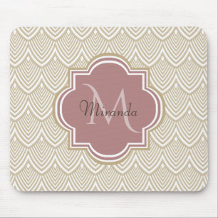 Stijlvolle Tan Arched Scallops Mauve Monogram Naam Muismat