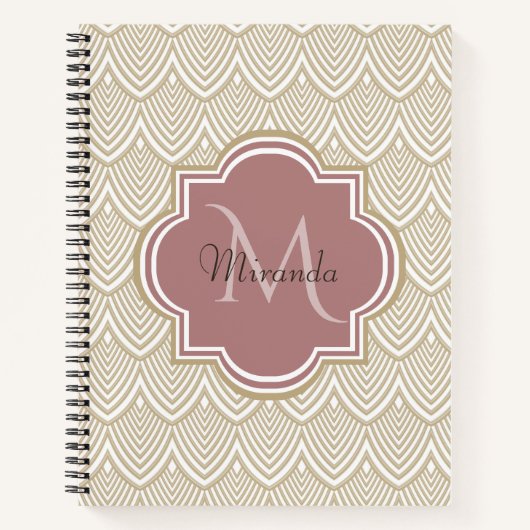 Stijlvolle Tan Arched Scallops Mauve Monogram Naam Notitieboek (Voorkant)