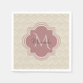 Stijlvolle Tan Arched Scallops Mauve Monogram Naam Servetten (Voorkant)