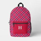Stijlvolle Tartan Plaid Patroon Monogrammed Rood Bedrukte Rugzak (Voorkant)