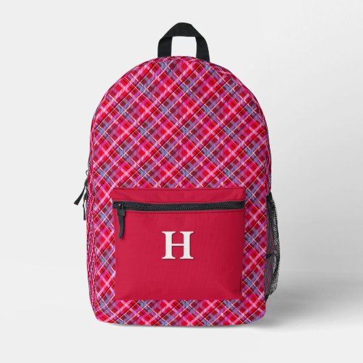 Stijlvolle Tartan Plaid Patroon Monogrammed Rood Bedrukte Rugzak (Voorkant)