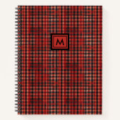 Stijlvolle Tartan Rood en Zwart Tan Plaid Monogram Notitieboek (Voorkant)