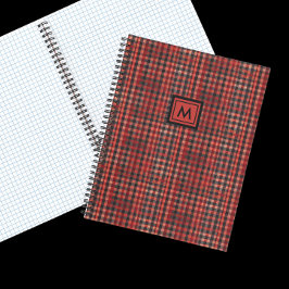 Stijlvolle Tartan Rood en Zwart Tan Plaid Monogram Notitieboek