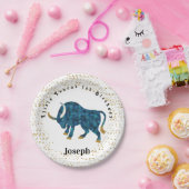 Stijlvolle Taurus 1st Birthday & Gold Confetti Papieren Bordje (Feest)