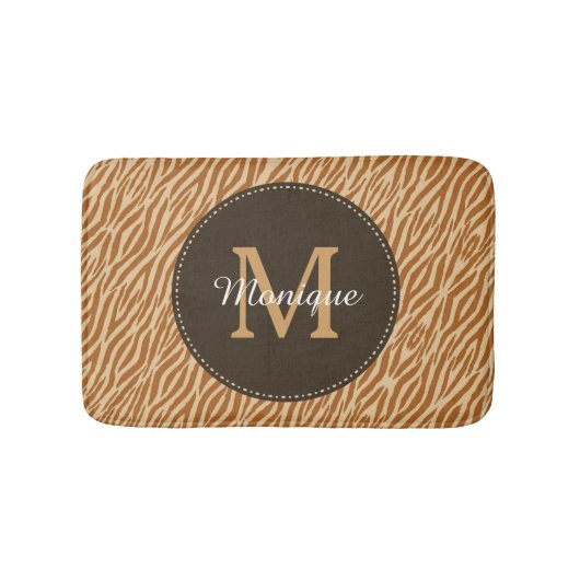 Stijlvolle Tawny Brown Zebra Print Monogram en naa Badmat (Voorkant)