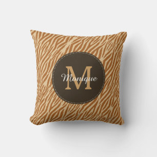 Stijlvolle Tawny Brown Zebra Print Monogram en naa Kussen