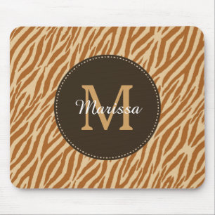 Stijlvolle Tawny Brown Zebra Print Monogram en naa Muismat