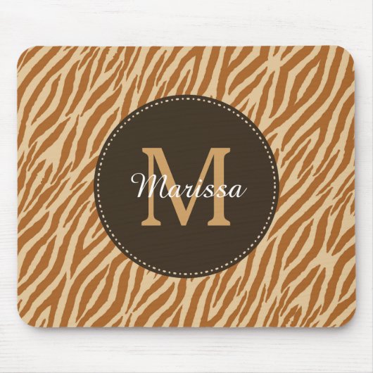 Stijlvolle Tawny Brown Zebra Print Monogram en naa Muismat (Voorkant)
