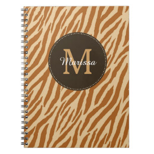 Stijlvolle Tawny Brown Zebra Print Monogram en naa Notitieboek