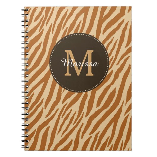 Stijlvolle Tawny Brown Zebra Print Monogram en naa Notitieboek (Voorkant)
