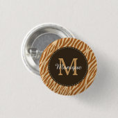 Stijlvolle Tawny Brown Zebra Print Monogram en naa Ronde Button 3,2 Cm (Voorkant /achterkant)