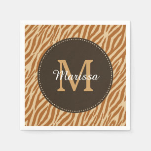 Stijlvolle Tawny Brown Zebra Print Monogram en naa Servetten