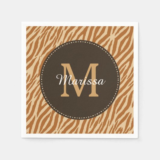 Stijlvolle Tawny Brown Zebra Print Monogram en naa Servetten (Voorkant)