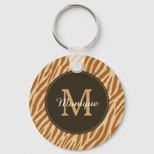 Stijlvolle Tawny Brown Zebra Print Monogram en naa Sleutelhanger