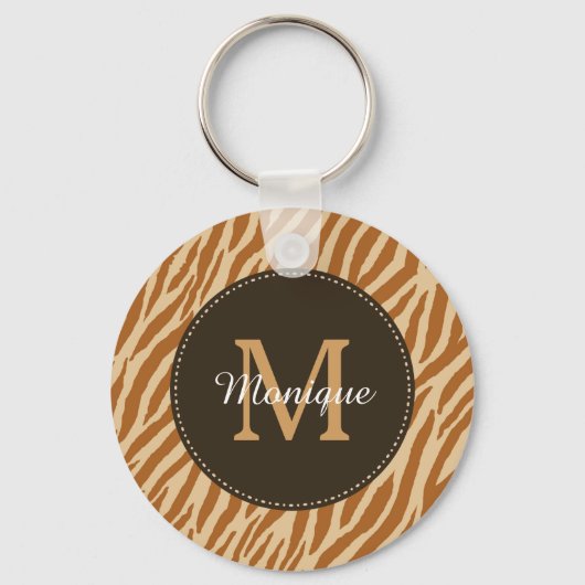 Stijlvolle Tawny Brown Zebra Print Monogram en naa Sleutelhanger (Voorkant)