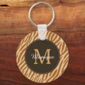 Stijlvolle Tawny Brown Zebra Print Monogram en naa Sleutelhanger (Voorkant)