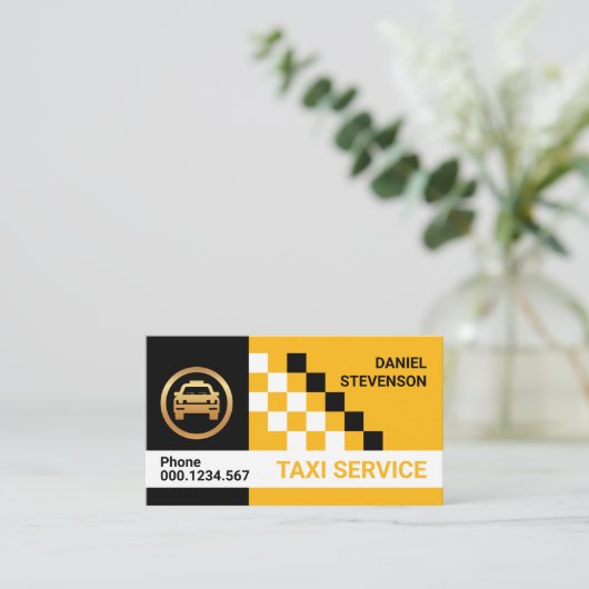 Stijlvolle Taxi Check Box Private Transport Driver Visitekaartje (Staand voorkant)