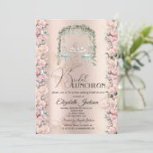 Stijlvolle Tea Party Rozen Bruids Luncheon Kaart (Staand voorkant)