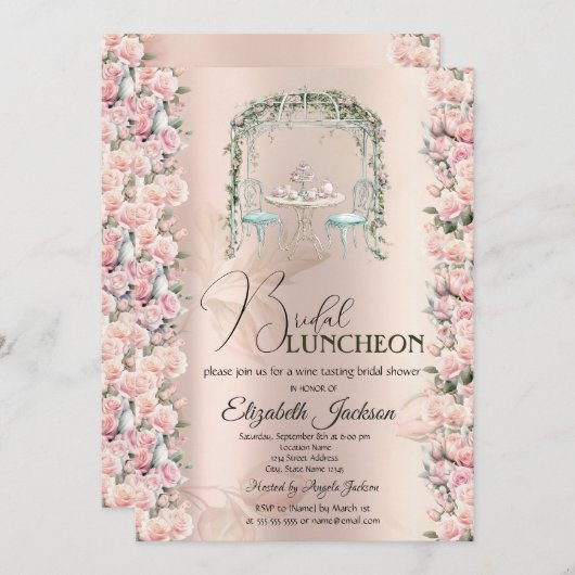 Stijlvolle Tea Party Rozen Bruids Luncheon Kaart (Voorkant / Achterkant)
