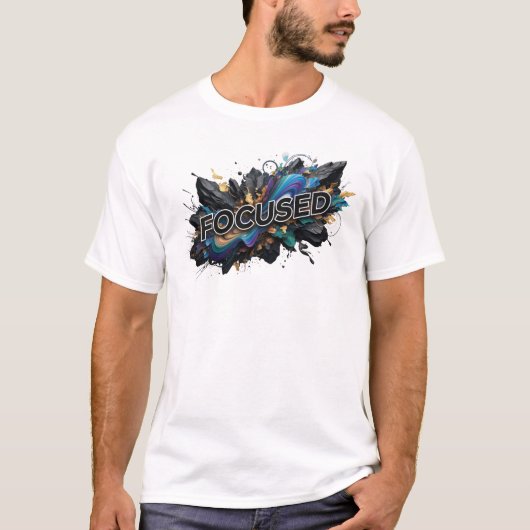 Stijlvolle Teal FOCUSED Slogan T-shirt (Voorkant)