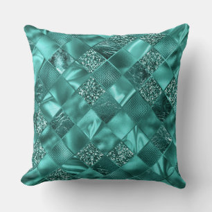Stijlvolle Teal Glans Glitter en Folie Diamanten Kussen