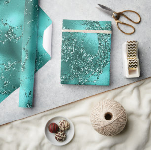 Stijlvolle Teal Glitter & Folie Marmer effect Cadeaupapier