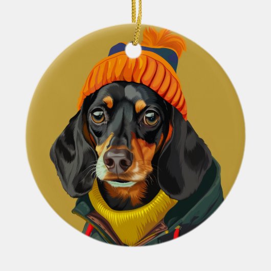 Stijlvolle teckel keramisch ornament (Voorkant)