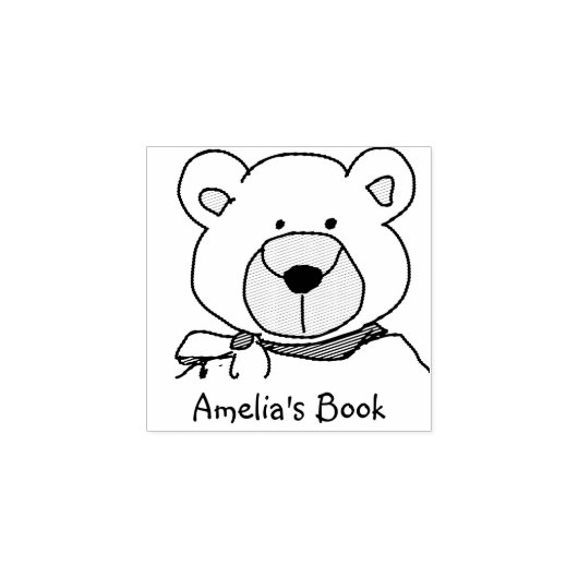 Stijlvolle teddybeer boekplaat rubberstempel (Afrduk)