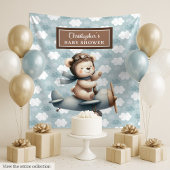 Stijlvolle teddybeer piloot babyshower feestbord wandkleed