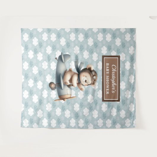 Stijlvolle teddybeer piloot babyshower feestbord wandkleed (Voorkant (horizontaal))