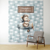 Stijlvolle teddybeer piloot babyshower feestbord wandkleed (In situ)