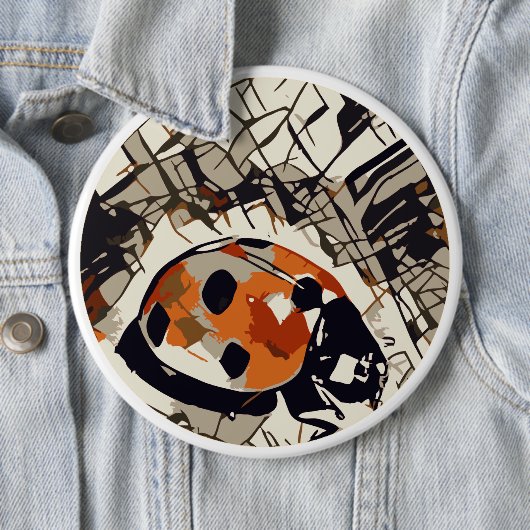 Stijlvolle tekening van een rood ladybug ronde button 6,0 cm (In situ)