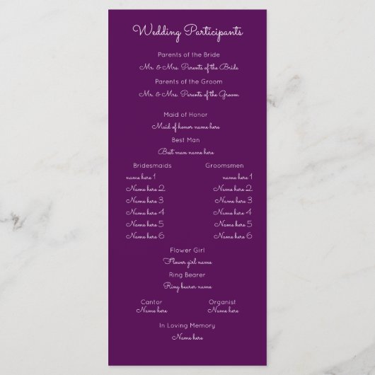 Stijlvolle tekst bruiloft programma programmakaart (Achterkant)