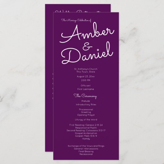 Stijlvolle tekst bruiloft programma programmakaart (Voorkant / Achterkant)