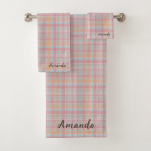 Stijlvolle tekst klassiek en roestvast tartan geme bad handdoek