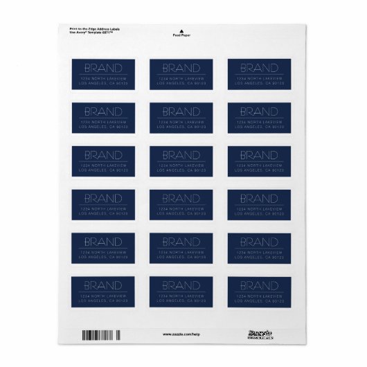 Stijlvolle  tekst Navy Blue White Border Etiket (Full Sheet)