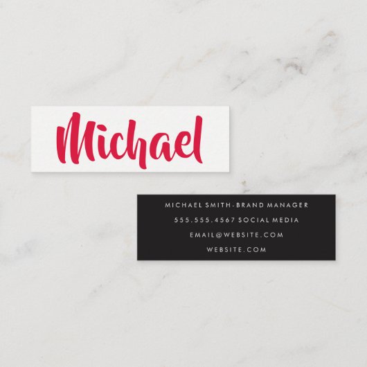 Stijlvolle tekst (rood) mini visitekaartje (Voorkant / Achterkant)