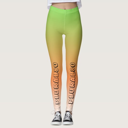 Stijlvolle tekstgradiënt groen oranje werkout leggings (Voorkant)