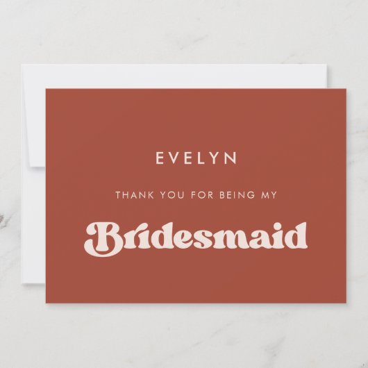 Stijlvolle Terracotta Bruidsmeisje dank u kaart (Voorkant)