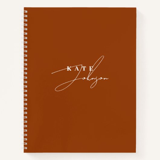 Stijlvolle Terracotta Handtekening Script Monogram Notitieboek (Voorkant)