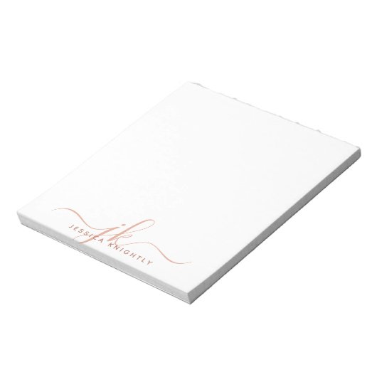 Stijlvolle Terracotta Script Monogram Initialen Notitieblok (Linkerzijde)