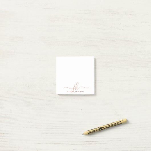 Stijlvolle Terracotta Script Monogram Initialen Post-it® Notes (Op bureau)