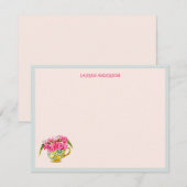 Stijlvolle theebeker met roze rozen vlakke Dank u Bedankkaart (Voorkant / Achterkant)