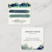 Stijlvolle Torquoise Waterverf Strokes Signature Vierkante Visitekaartje (Voorkant / Achterkant)