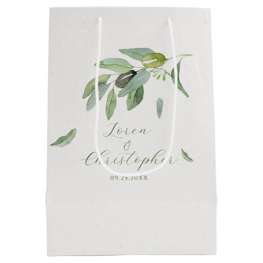 Stijlvolle Toscaanse waterverf olijfbladeren tak Medium Cadeauzakje (Achterkant)